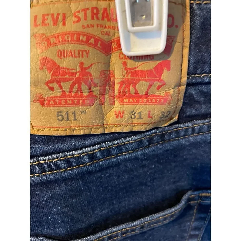 Levis Men's Blue Mid Rise Full Length Dark Wash Slim Fit Denim Jeans Size 31x32